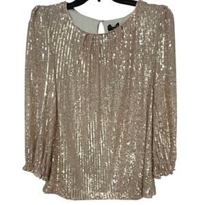 The Limited Champagne Sequin Balloon Sleeve  Blouse L NWT Sparkle Evening